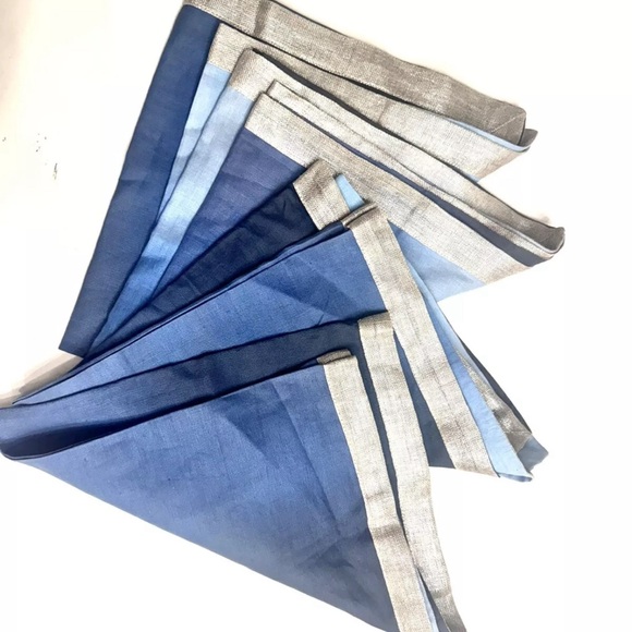 KIM SEYBERT RUNNER & 4 NAPKINS SET DIP DYE NAVY BLUE SILVER RIM NEIMAN MARCUS - Picture 5 of 8